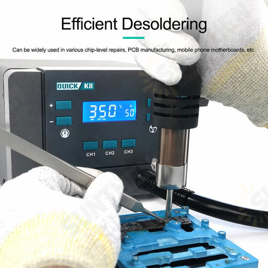 QUICK K8 1000W LCD Display Hot Air Gun Soldering Station with Air Nozzles for SMD SMT BGA Welding Repair Tool QUICK K8 1000W LCD Display Hot Air Gun Soldering Station with Air Nozzles for SMD SMT BGA Welding Repair Tool