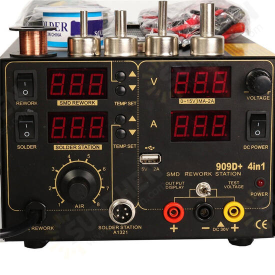 110V AC 909D+ Rework Soldering Station Hot Heat Air Nozzle DC USB Power Supply US Plug