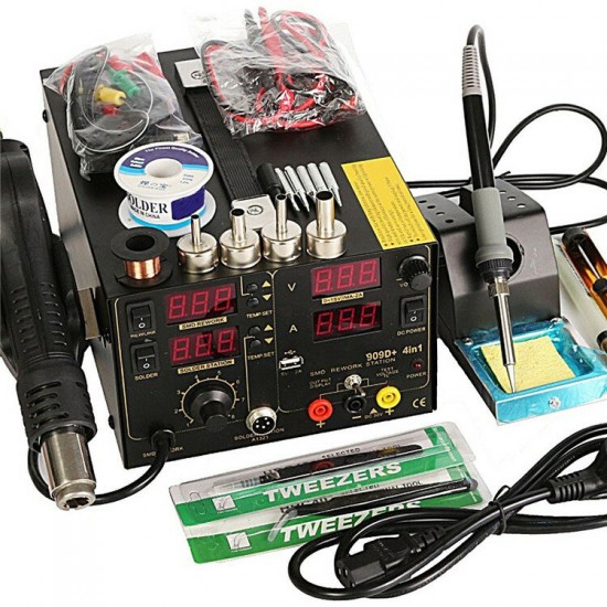 110V AC 909D+ Rework Soldering Station Hot Heat Air Nozzle DC USB Power Supply US Plug