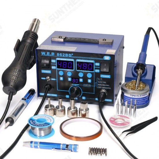 WEP 862BD+ Visible Adjustable Temperture Air Volume BGA Rework Station Hot Air Soldering Station SMD Rework Station with ESD