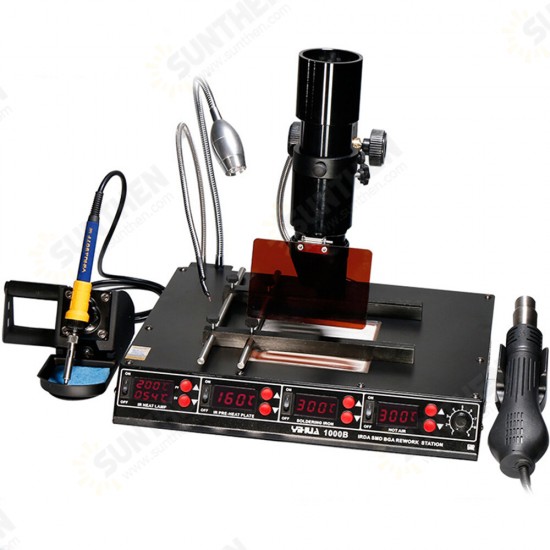 1000B 110V/220V 4 in 1 Infrared Bga Rework Station SMD Hot Air Spear+75W Soldering Irons+540W Preheating Station