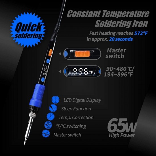 8858-I + 928D 65W LED Digital Display Soldering Iron Portable Hot Air Gun Soldering Tools