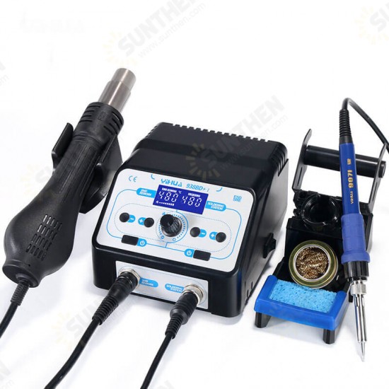 938BD+I 750W Soldering Iron Station Declined Display SMD Rework Station LCD Welding Station Hot Air Gun Soldering Station