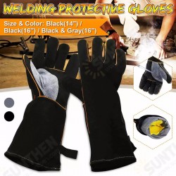 16 Inches Two Layer Cow Leather Lengthened Black Grey Welding / Barbecue High Temperature Resistant Labor Protection Gloves 16 Inches Two Layer Cow Leather Lengthened Black Grey Welding / Barbecue High Temperature Resistant Labor Protection Gloves