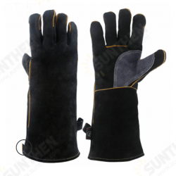 16 Inches Two Layer Cow Leather Lengthened Black Grey Welding / Barbecue High Temperature Resistant Labor Protection Gloves 16 Inches Two Layer Cow Leather Lengthened Black Grey Welding / Barbecue High Temperature Resistant Labor Protection Gloves