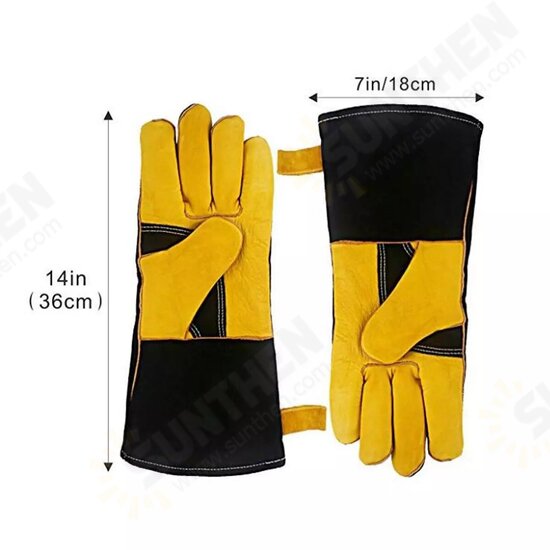 16 Inches Two Layer Cow Leather Lengthened Black Grey Welding / Barbecue High Temperature Resistant Labor Protection Gloves