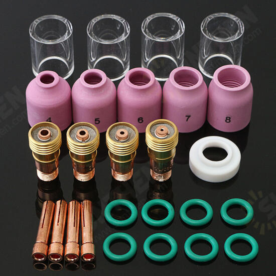 26Pcs TIG Welding Torch Stubby Gas Lens #10 Pyrex Cup Kit for Tig WP-17/18/26 Torch