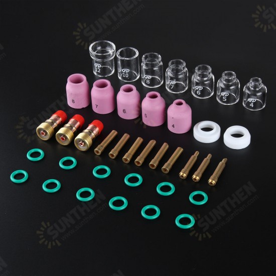 38Pcs TIG Welding Stubby Torch Ring Slot Joint Clamp Glass Cup for WP-17/18/26