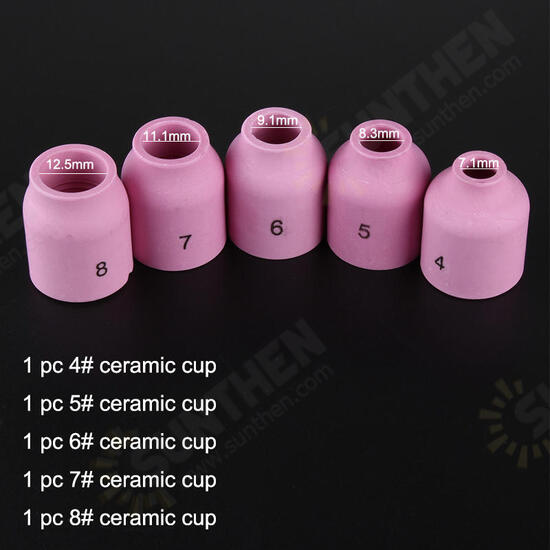 38Pcs TIG Welding Stubby Torch Ring Slot Joint Clamp Glass Cup for WP-17/18/26