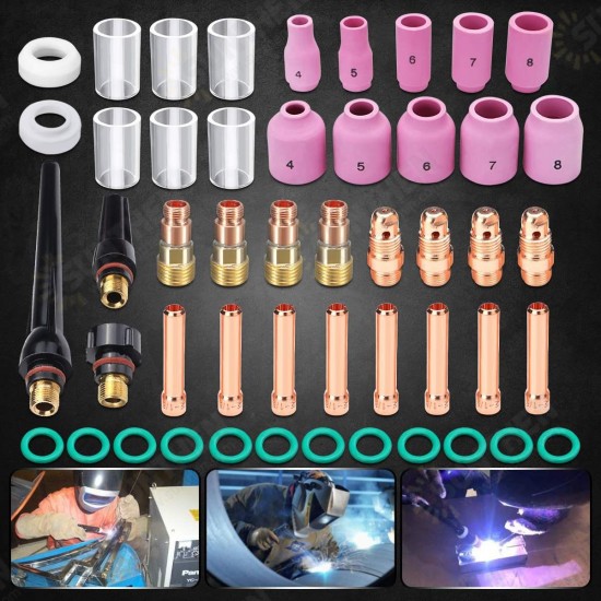 49Pcs TIG Welding Torch Stubby Gas Lens #10 Pyrex Glass Cup Kit for WP-17/18/26