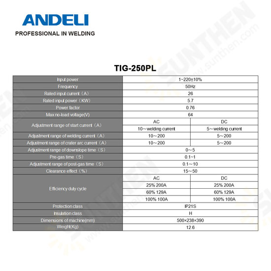 TIG-250PL 220V AC DC TIG Welder TIG Welding Machine AC DC TIG /Pulse/Cold Aluminum Welding Aluminum Welder Spot Welding