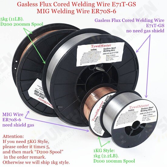 E71T-GS Cored Gasless Flux Welding Wire no Gaas or MIG Welding Wire ER70S-6 0.6 / 0.8 / 0.9mm 1kg Steel Welding Material