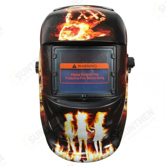 Hellfire Pattern Solar Auto Darkening Welding Helmet Weld Mask Arc Mig Tig Grinding with 2 Lens