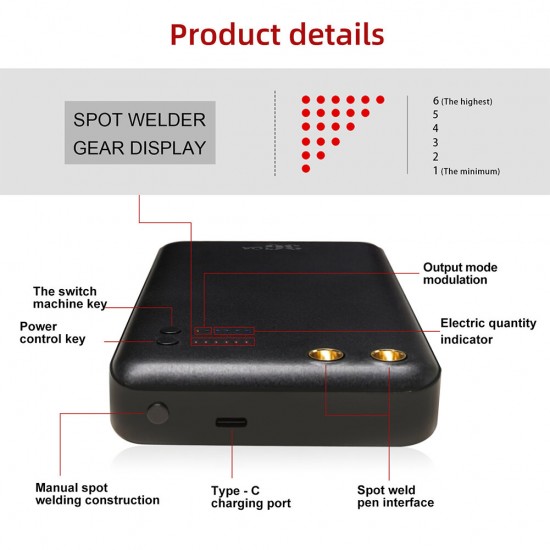 Portable Spot Welder Handheld 6 Gears Adjustable Mini Spot Welding Machine with Quick Release Pens for 18650 Battery Spot Welder