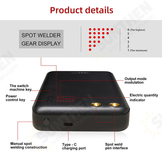 Portable Spot Welder Handheld 6 Gears Adjustable Mini Spot Welding Machine with Quick Release Pens for 18650 Battery Spot Welder