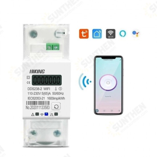 DDS238-2WIFI 90-300V 50/60Hz Single Phase 65A Din Rail WIFI Smart Energy Meter Timer Power Consumption Monitor kWh Meter Wattmeter