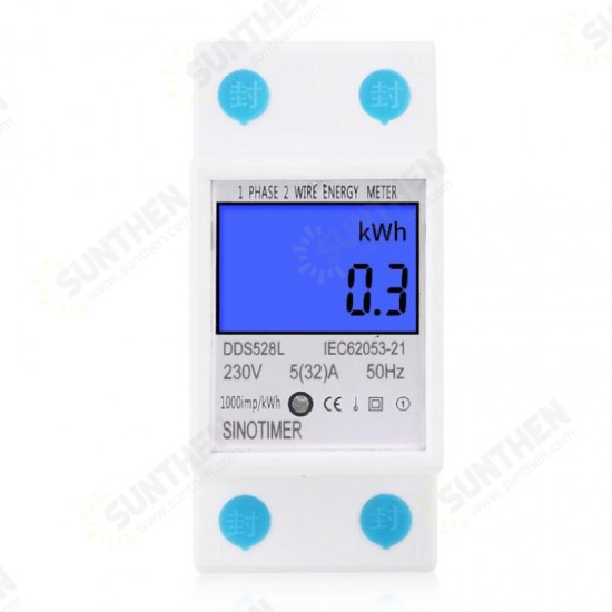 DDS528L LCD Digital Display Energy Meter 230V AC 50Hz Single Phase Backlit Display Wattmeter Power Consumption Energy kWh Electricity Meter