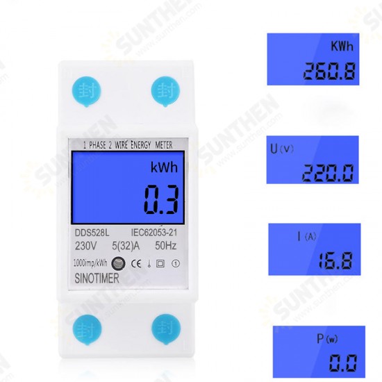 DDS528L LCD Digital Display Energy Meter 230V AC 50Hz Single Phase Backlit Display Wattmeter Power Consumption Energy kWh Electricity Meter