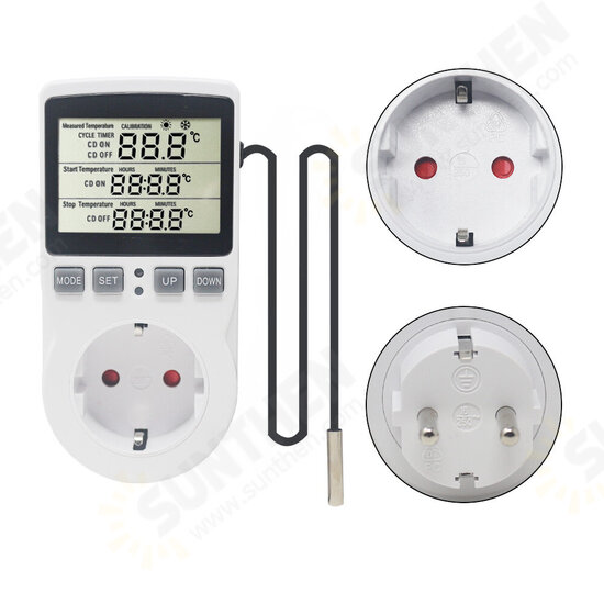 KT3100 Multi-Function Thermostat Temperature Controller Socket Outlet With Timer Switch 16A 220V Heating Cooling Timing Mode EU Plug