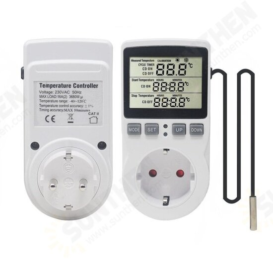 KT3100 Multi-Function Thermostat Temperature Controller Socket Outlet With Timer Switch 16A 220V Heating Cooling Timing Mode EU Plug