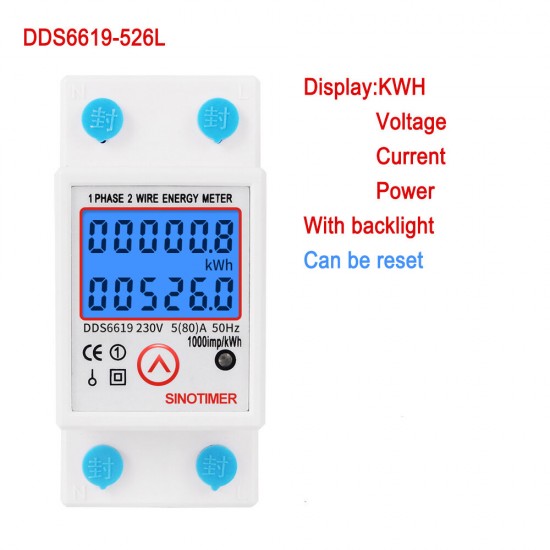 DDS6619-526L-2 230V Reset and Reset Backlight Display Single-phase Rail Multi-function Energy Meter