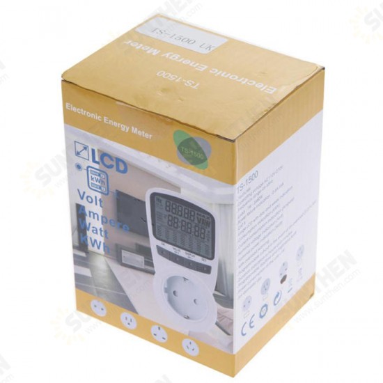 TS-1500 Professional Digital LCD Electric Power Energy Meter Voltage Wattage Current Monitor EU/US/UK Plug