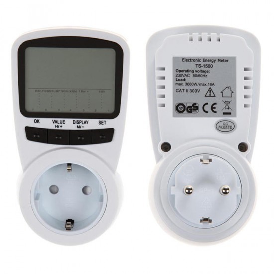 TS-1500 Professional Digital LCD Electric Power Energy Meter Voltage Wattage Current Monitor EU/US/UK Plug