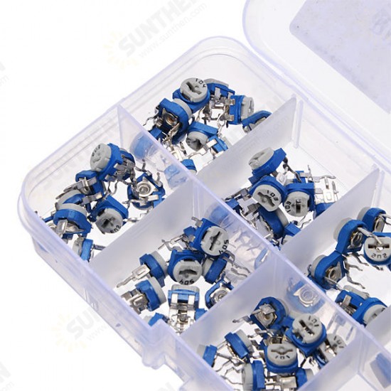 100pcs RM065 Horizontal Trimpot Potentiometer Assortment Kit With Storage Box