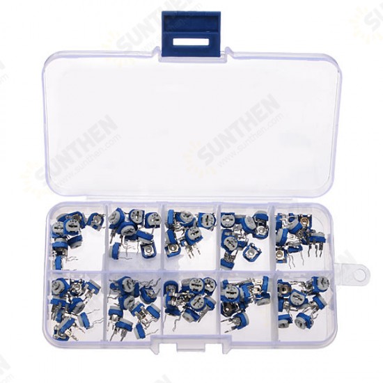 100pcs RM065 Horizontal Trimpot Potentiometer Assortment Kit With Storage Box