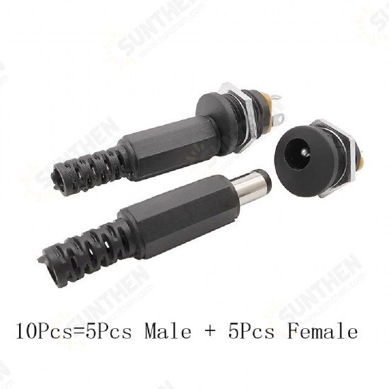 10PCS (5Pairs) 12V 3A 5.5 x 2.1mm Plastic Male Plugs DC022 DC Power Socket Female Jack Screw Nut Panel Mount Connector