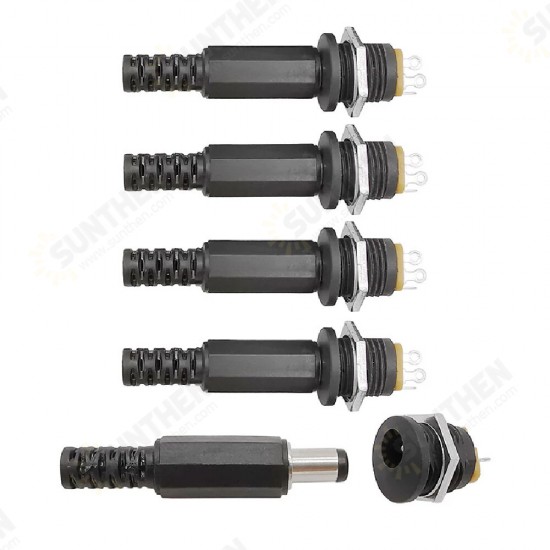 10PCS (5Pairs) 12V 3A 5.5 x 2.1mm Plastic Male Plugs DC022 DC Power Socket Female Jack Screw Nut Panel Mount Connector