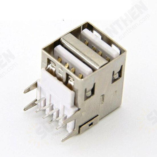 10PCS Double Layer 90 Degree Bending USB2.0 Female Socket Double USB Charging Interface Mobile Power USB Connector