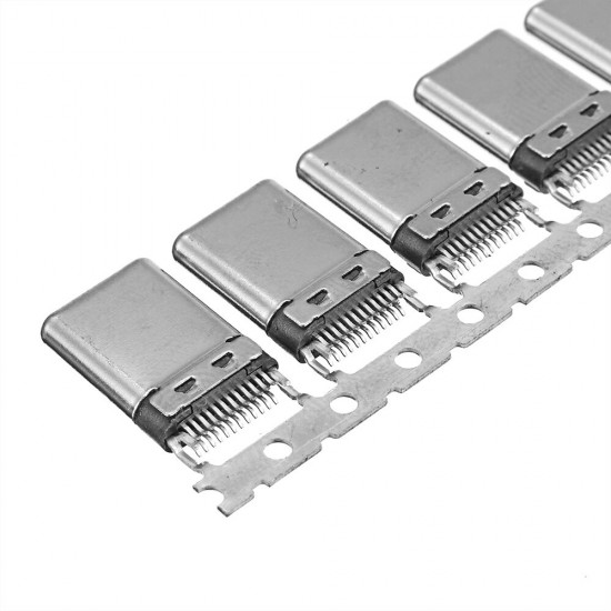 10PCS TYPE-C 3.1 Upright 24p Patch Male 180 Degrees With Grounding Foot Fixed Riveting Male L=11.1MM