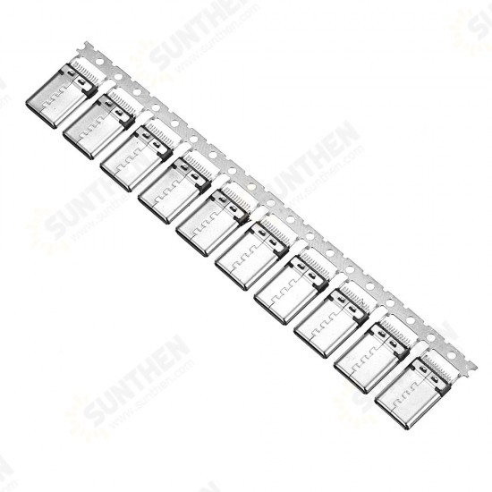 10PCS TYPE-C 3.1 Upright 24p Patch Male 180 Degrees With Grounding Foot Fixed Riveting Male L=11.1MM