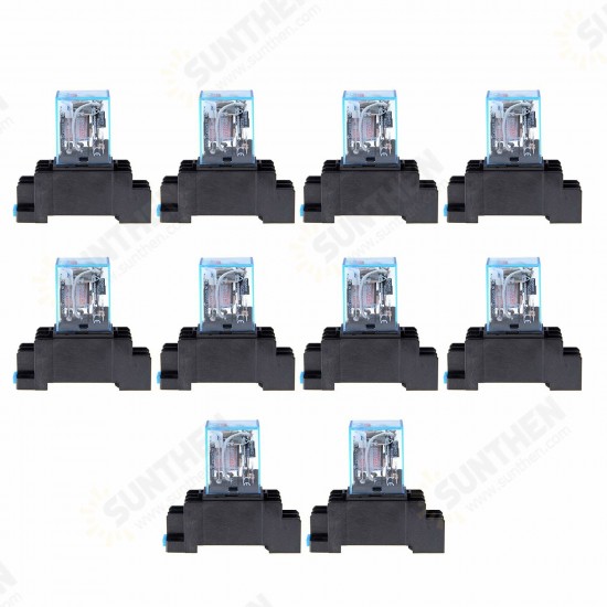 10Pcs LY2NJ Relay DC12V DC24V AC110V AC220V Small Relay 10A 8 Pins Coil DPDT With Socket Base