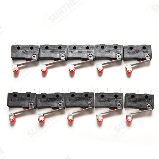 10pcs Roller Lever Arm PCB Terminals Micro Limit Normal Open/Close Switch KW12-3