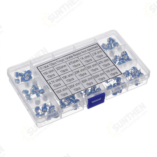 150pcs 15 Values 10 Each Trimming Potentiometer RM-065 Adjustment 100ohm-1M RM065 Variable Resistors Assorted Kit