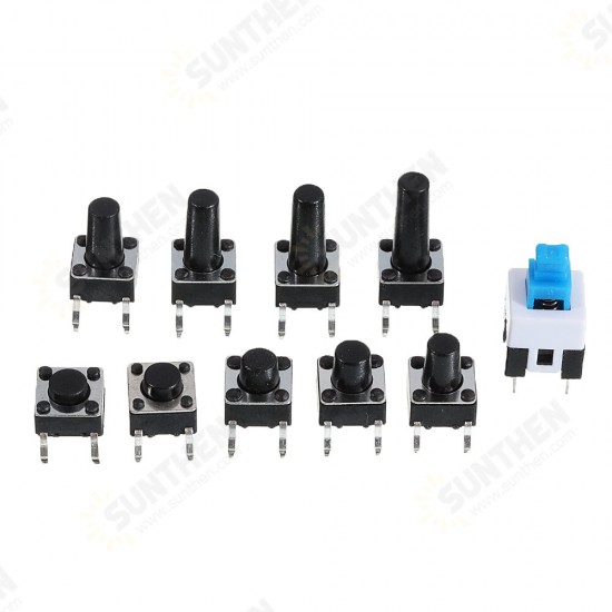 180Pcs 10 Values Tactile Push Button Switch Mini Momentary Tact Assortment Kit DIY