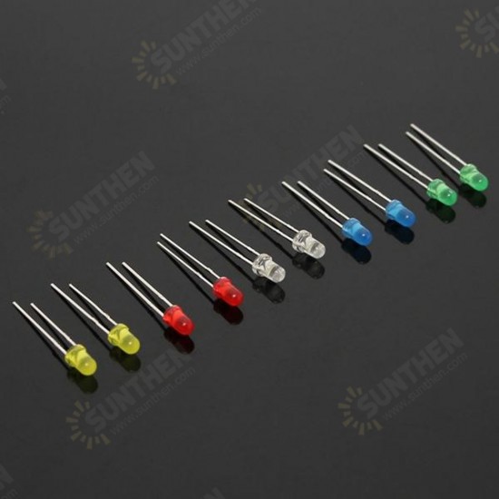 200Pcs 3MM LED Light Assorted Kit Red Green Blue Yellow White DIY LEDs Set