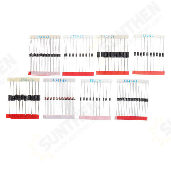 200pcs Fast Switching Schottky Diode Assorted Kit 1N4001 1N4004 1N4007 1N5408 UF4007 FR207 1N5817 1N5819 1N5822 1N4148 RL207