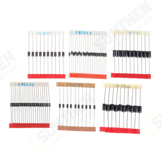 200pcs Fast Switching Schottky Diode Assorted Kit 1N4001 1N4004 1N4007 1N5408 UF4007 FR207 1N5817 1N5819 1N5822 1N4148 RL207