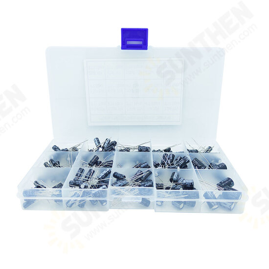 215pcs/Box 15 Types 0.1MF 50V 5*11 - 470MF 16V DIY In-Line Electrolytic Capacitor Combination Set 0.1uf - 470uf 215pcs/Box 15 Types 0.1MF 50V 5*11 - 470MF 16V DIY In-Line Electrolytic Capacitor Combination Set 0.1uf - 470uf