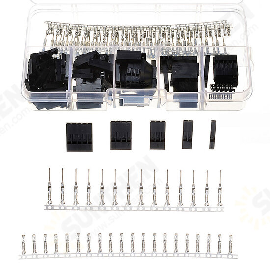 250pcs 2.54mm Dupont Jumper Wire Connector Crimp Male Pins Connect with Female Pin Head Terminal Housing Kit