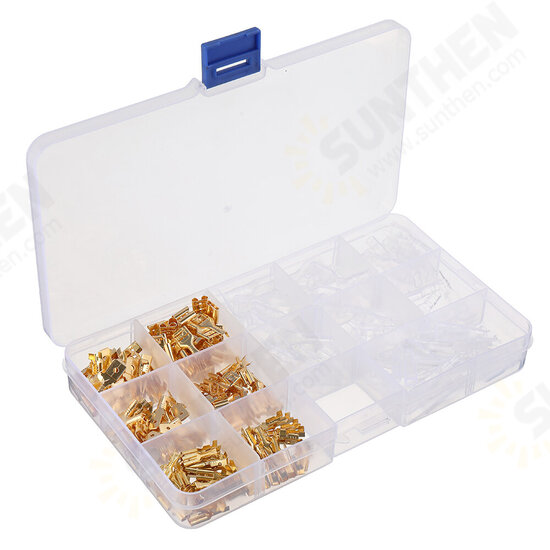 270pcs 2.8/4.8/6.3mm Golden Bare End Plug Spring Cold-Press Insulated Terminal Block Wire&Cable Connector Spade Terminal Kit Box 270pcs 2.8/4.8/6.3mm Golden Bare End Plug Spring Cold-Press Insulated Terminal Block Wire&Cable Connector Spade Terminal Kit Box