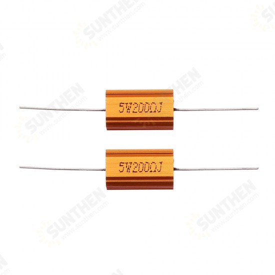 2pcs RX24 5W 200R 200RJ Metal Aluminum Case High Power Resistor Golden Metal Shell Case Heatsink Resistance Resistor