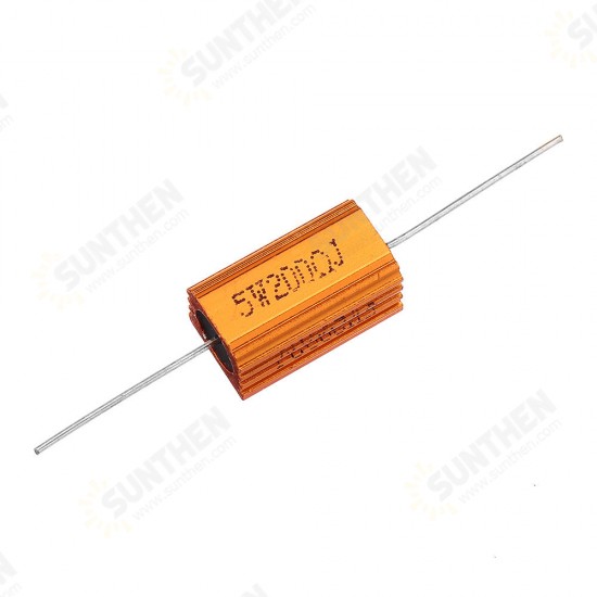 2pcs RX24 5W 200R 200RJ Metal Aluminum Case High Power Resistor Golden Metal Shell Case Heatsink Resistance Resistor