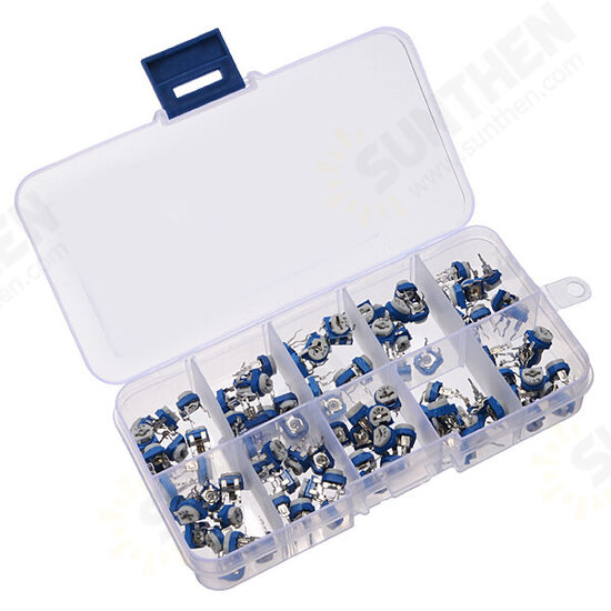 3 x 100pcs RM065 Horizontal Trimpot Potentiometer Assortment Kit With Storage Box