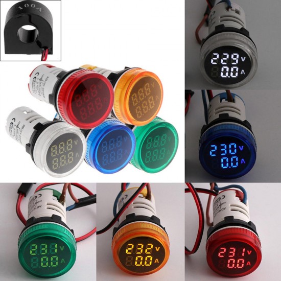 3pcs Blue Light 2in1 22mm AC50-500V 0-100A Amp Voltmeter Ammeter Voltage Current Meter With CT Au23