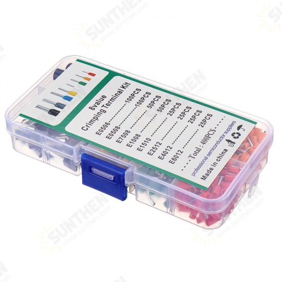 400pcs 8 Size 8 Color Wire Copper Crimp Connector Insulated Cord Pin End Terminal Kit Set 400pcs 8 Size 8 Color Wire Copper Crimp Connector Insulated Cord Pin End Terminal Kit Set