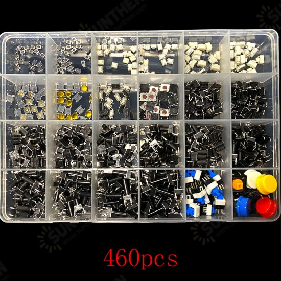 460PCS Tact Switch Push Button Switch Micro Switch For Car Remot/TV/Toys/Home Use Button Caps Kit